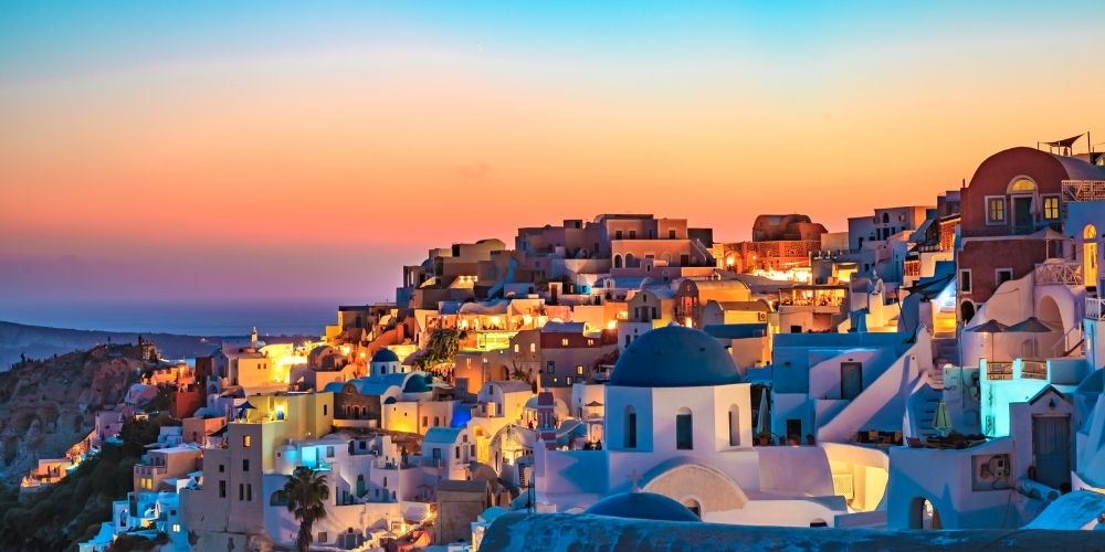 Sunset Panoramic view in Santorini Greece